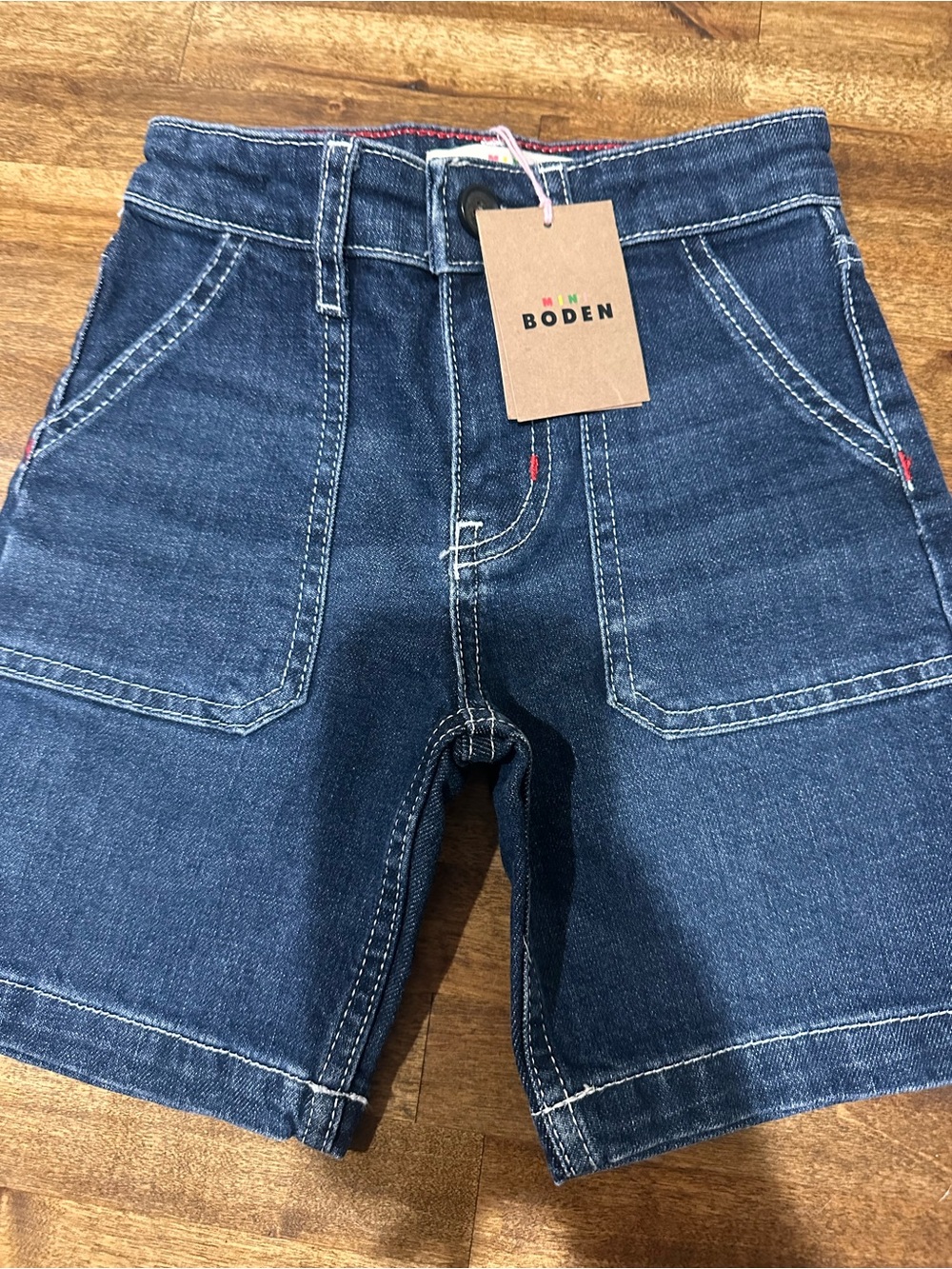 NWT Mini Boden Denim Kids Shorts in Dark Blue cargo